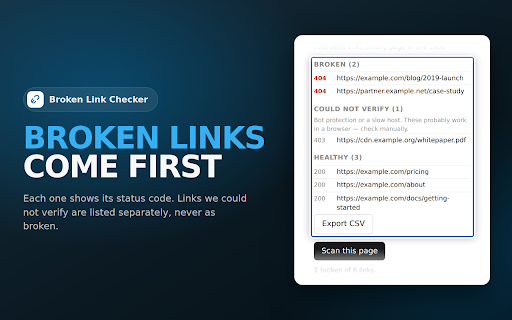 Broken Link Checker — Dead Link & 404 Finder :: 🔗 Broken link checker: find dead links & 404s on any page in one click. 7-day free trial.