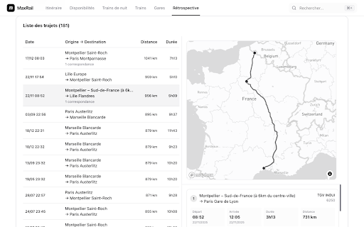 MaxRail - Rétrospective SNCF Connect :: Importez vos voyages SNCF Connect vers MaxRail pour créer votre rétrospective annuelle et suivre vos statistiques de train.