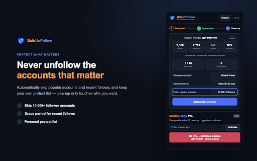 SafeUnfollow: Instagram Unfollowers Tracker — Who Doesn't Follow Me Back :: See who doesn't follow you back on Instagram, then unfollow non-followers safely. 100% local analysis — no password, no login.