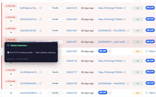 Guardia :: Your on-chain guardian — tag wallet addresses, detect poison transactions, and get real-time Telegram alerts across EVM explorers