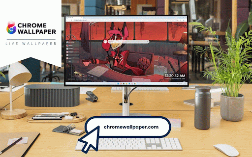 Alastor Hazbin Hotel Live Wallpaper :: Alastor the Radio Demon relaxing in his crimson broadcast room with signature sinister smile.