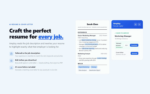Amploy :: Save jobs, autofill applications, and generate tailored resumes with AI
