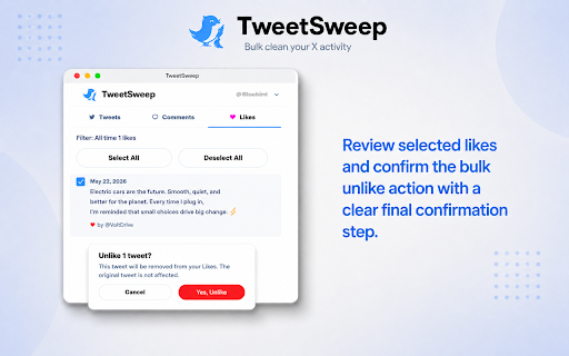 TweetSweep :: Sweep away your X/Twitter tweets, comments, and likes with time filters.