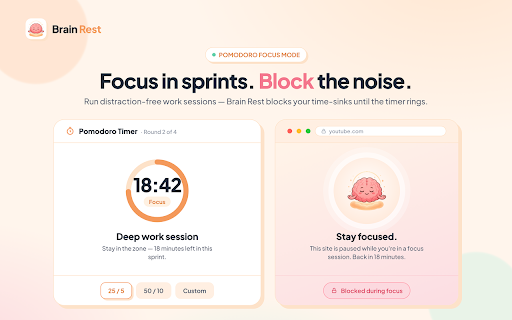 Brain Rest – Screen Time Tracker :: Track your screen time on every website and build healthier habits with focus mode, Pomodoro, daily limits, and site blocking.