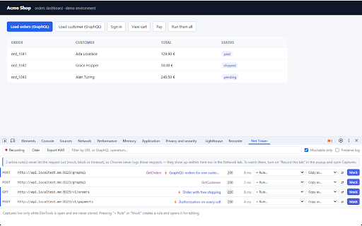 Net Tinker: Mock & Modify API Responses :: Mock, redirect, delay or rewrite HTTP requests from the browser. No backend, no account, everything stays on your machine.