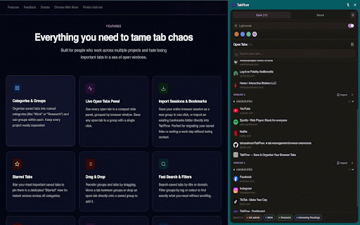 TabFlow :: Save and organise your browser tabs into categories and groups.
