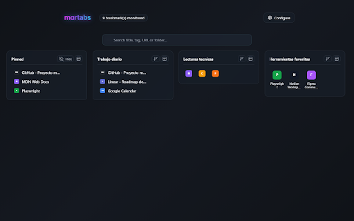 martabs :: Un tablero hermoso, rápido y privado para organizar y monitorear tus carpetas de marcadores en la nueva pestaña.