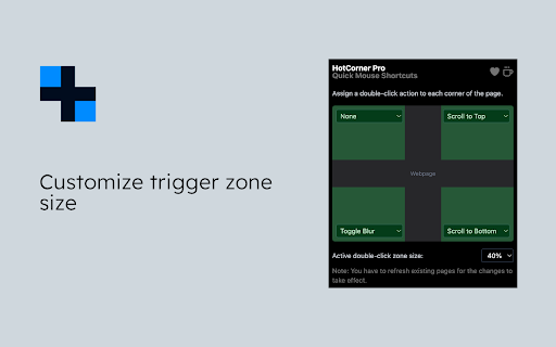 HotCorner Pro - Quick Mouse Shortcuts :: Trigger custom actions by double-clicking on page corners. Save time with predefined corner shortcuts.