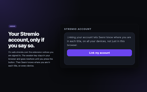 Seenr: TV & Movie Tracker :: Marks what you watch on Netflix, Prime Video, Disney+, HBO Max and Stremio Web as watched on Seenr.