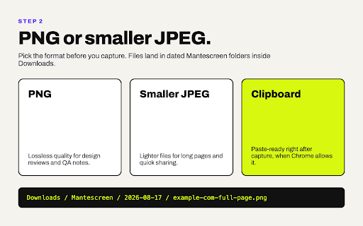 Mantescreen :: Capture clean full-page screenshots from the current tab.