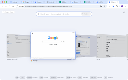 SwiftTab Pro :: Quick tab switcher with thumbnail previews, pinyin search, batch operations and Vim mode — switch to any tab in seconds.