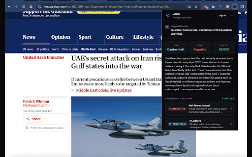 Veris — Bias & Fact Analysis :: Analyze the news article in the current tab for political lean, tone, and factual accuracy.