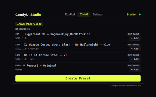 ComfyUI Studio :: RunPod pod manager + CivitAI browser for ComfyUI Studio. Check models, download deps, create presets.