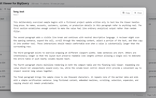 Query Result Viewer for BigQuery :: Read BigQuery query results more easily, including long text and nested data.