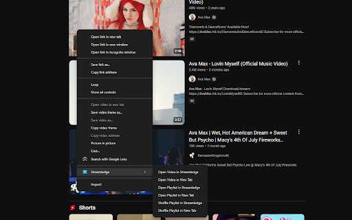 Streamledge :: Adds context menu options to launch YouTube and Twitch links in Streamledge player.