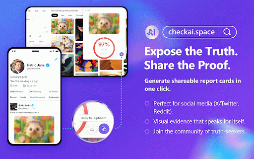 CheckAI :: Detect AI-generated text, images, or video — and humanize AI-flavored text paragraph by paragraph — right on any page.
