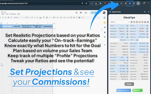 QuickTrack :: Track sales counters, live timer, real-time metrics and reverse-engineer ratios & earnings projections with one-click KPI access.