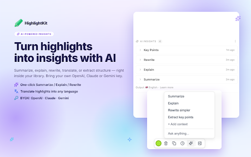 HighlightKit: Web & PDF Highlighter + Notes & AI Summarizer :: Highlight, annotate & organize web pages and PDFs with AI-powered summaries, tags, collections & reader mode.