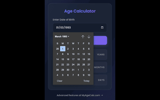 MyAgeCalc - Instant Age Calculator :: Calculate exact age in years, months, days, and seconds instantly.