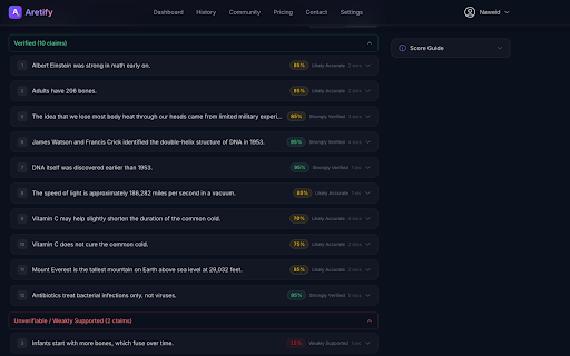 Aretify - AI Output Verifier :: Verify AI content in real-time. Detect hallucinations and evaluate ethics across ChatGPT, Claude, Gemini, and more.