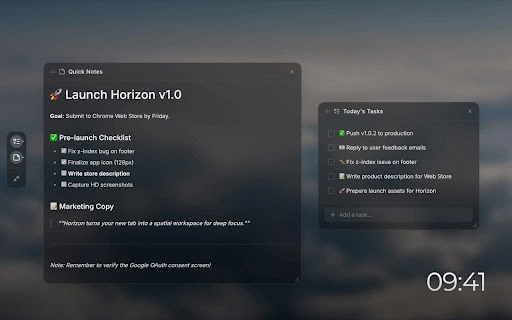 Horizon Tab :: Beautiful new tab page with focus tools, weather, and daily inspiration