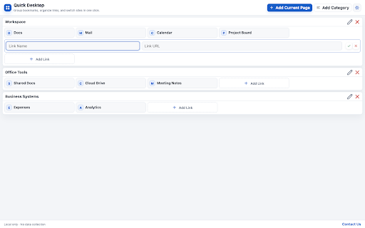 Quick Desktop :: A lightweight speed dial and bookmark organizer for saving, grouping, and opening frequent websites from the browser toolbar.