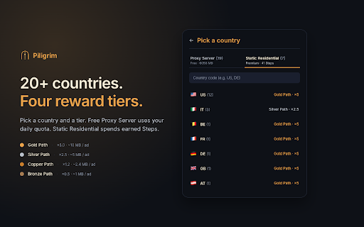 Pilgrim — Free Gamified VPN :: For the modern wanderer. The open web is your road; Pilgrim is your cloak. Earn megabytes in Sanctums across 20+ countries.