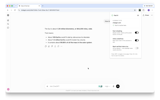 Fact It :: Real-time fact-checking for any AI you chat with.