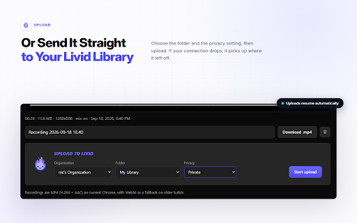 Livid Recorder :: Record your screen, a window or a tab with your camera and microphone, download locally or upload to Livid.