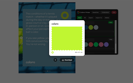 Coloro Picker :: Color picker tool - Capture, save, and export colors from any webpage.
