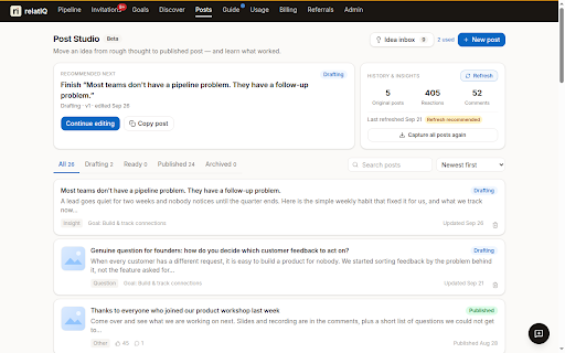relatIQ — AI for LinkedIn Posts, Outreach & Integrated CRM :: relatIQ — AI for LinkedIn posts and outreach with integrated CRM