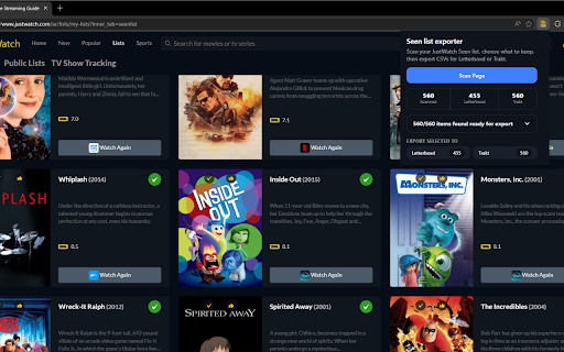 JustWatch CSV Exporter :: Export JustWatch list data to Letterboxd and Trakt CSV files.