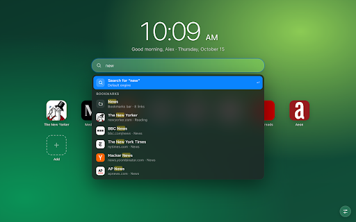 Cadran — Speed Dial for your bookmarks :: A Safari / Vivaldi-style New Tab page: your bookmark folders as icon grids, with a customizable wallpaper.