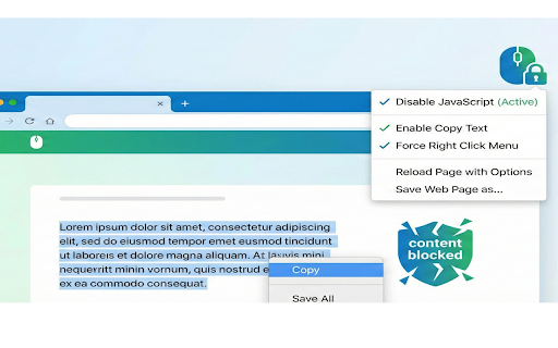 Enable Right Click - Allow Copy & Select Text :: Enable Right Click, selection text and copy text on websites that disable these features.