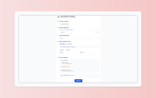 ChatGPT to Airtable - One-Click Export :: Save your ChatGPT conversations to Airtable with one click. Organize and manage your AI chat history in Airtable.