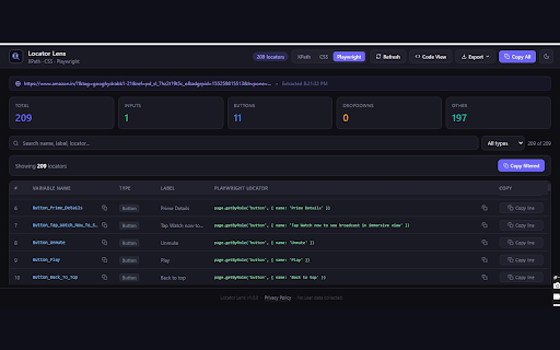 Locator Lens :: Extract XPath locators from any web page for any test automation framework