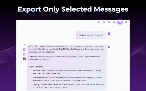 AI Chat Exporter: Save ChatGPT, Gemini, Claude to PDF, Word and More :: AI Chat Exporter lets you export chats from ChatGPT, Gemini, Claude, and Grok to PDF, Word, Markdown, Google Docs, or Notion.