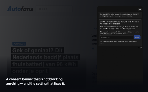 Statable GDPR Checker :: Audit what a website loads before consent: third-party trackers, cookies and embeds, with a live verdict in a side panel.