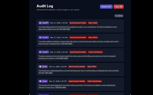 MaskedPII – AI Data Leak Prevention :: Real-time PII firewall for ChatGPT, Claude, and Gemini. Blocks sensitive data before it reaches any AI model.
