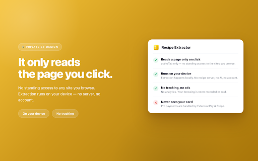 Recipe Extractor — Skip to the Recipe :: Turn recipe pages into just the ingredients and steps — no life story, no ads maze. One click, clean recipe.