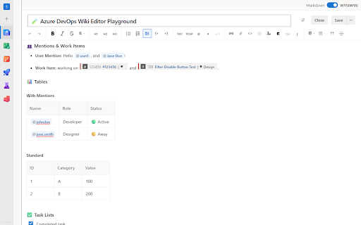 Azure DevOps Wiki Editor :: This extension will replace standard Azure DevOps Wiki markdown editor with custom editor with WYSIWYG capabilities