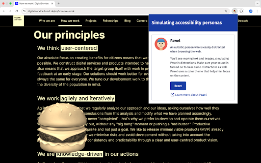 Simulating accessibility personas :: This extension applies visual effects to web pages to simulate the browsing experience of people with accessibility-related needs.