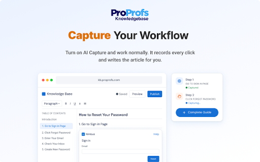 ProProfs Knowledge Base – AI Capture :: Create step-by-step guides for your Knowledge Base.