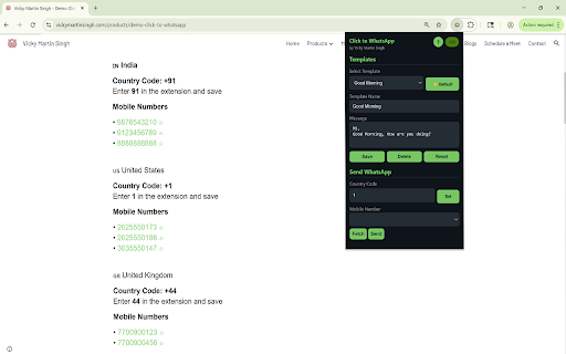 Click to WhatsApp :: Detect numbers and send WhatsApp instantly with templates