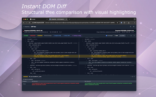 DOM Snapshot & Diff :: Capture, compare, and manage DOM snapshots with encrypted storage