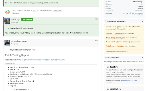 WP Trac Triager :: Enhance WordPress Trac ticket triage with visual highlights, keyword explanations, and component maintainer info