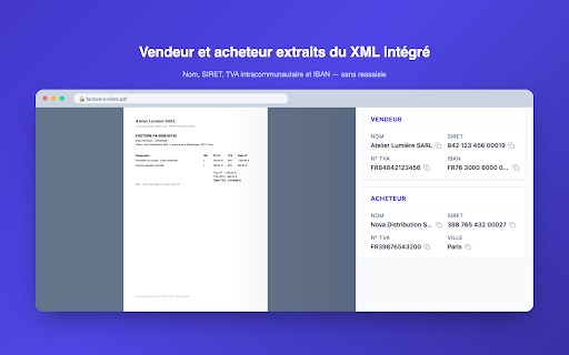 Inspecteur Factur-X :: Inspectez, validez et exportez vos factures électroniques Factur-X, ZUGFeRD et XRechnung directement dans Chrome.
