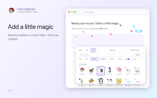 Fun Cursors — Custom Cursor & Cursor Trails :: Cute custom cursors and sparkle cursor trails. Upload your own, resize, and keep every link clickable.