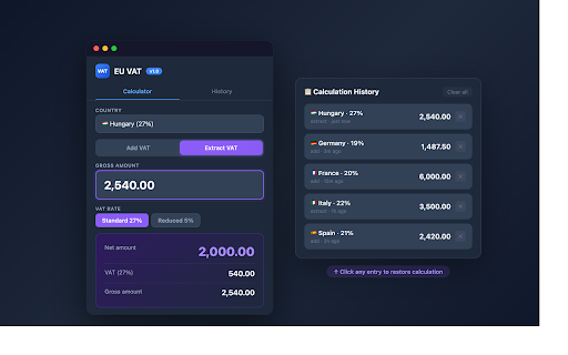 EU VAT Calculator :: Quick EU VAT calculator with all 27 country rates. Add/extract VAT instantly.