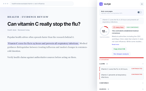 VerifyIt :: Fact-check selected factual claims on webpages using AI-assisted analysis and cited web sources.